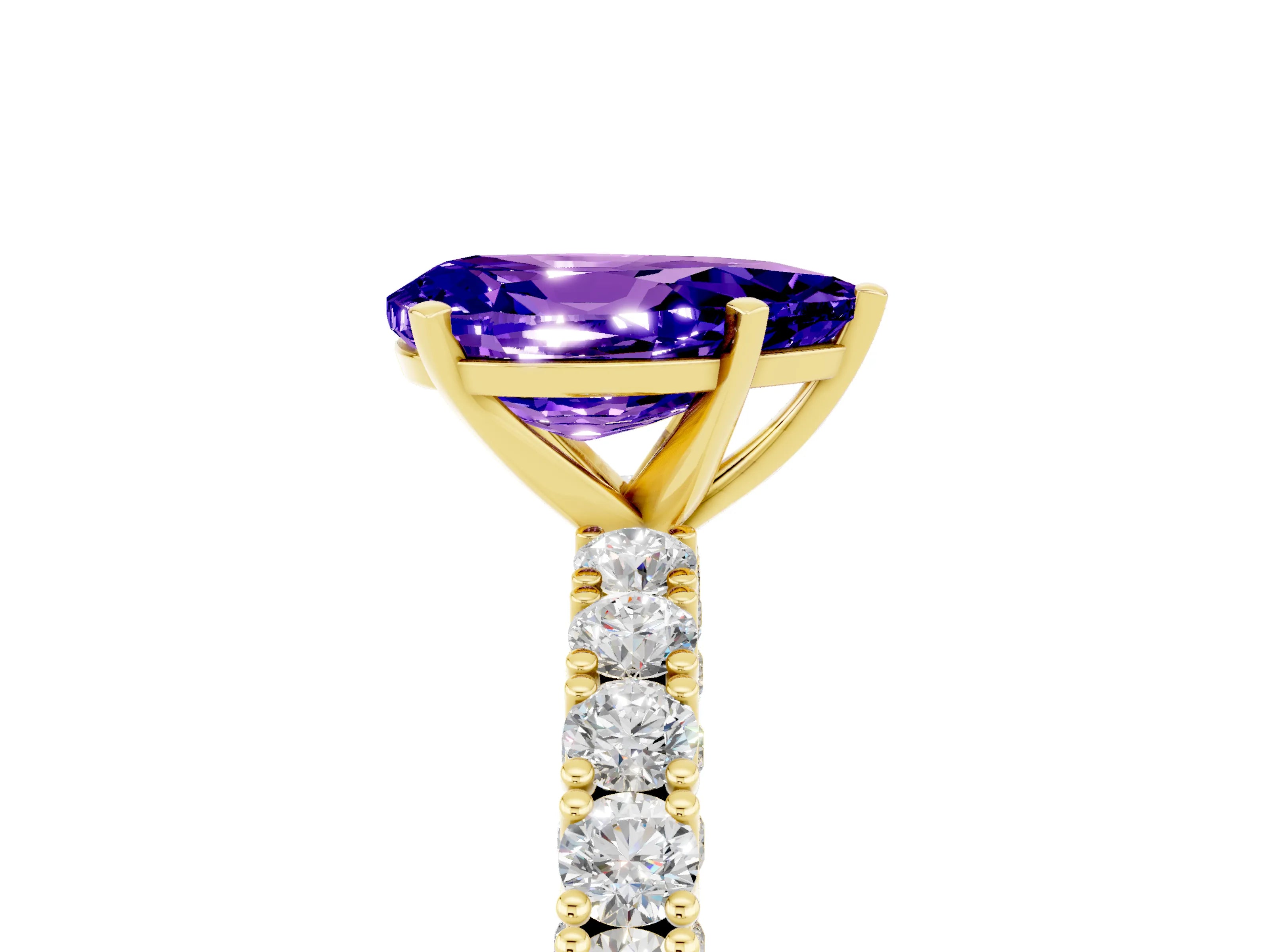 Yellow gold Pear Cut Diamond Pavé Band Solitaire Ring with Prong Setting_5