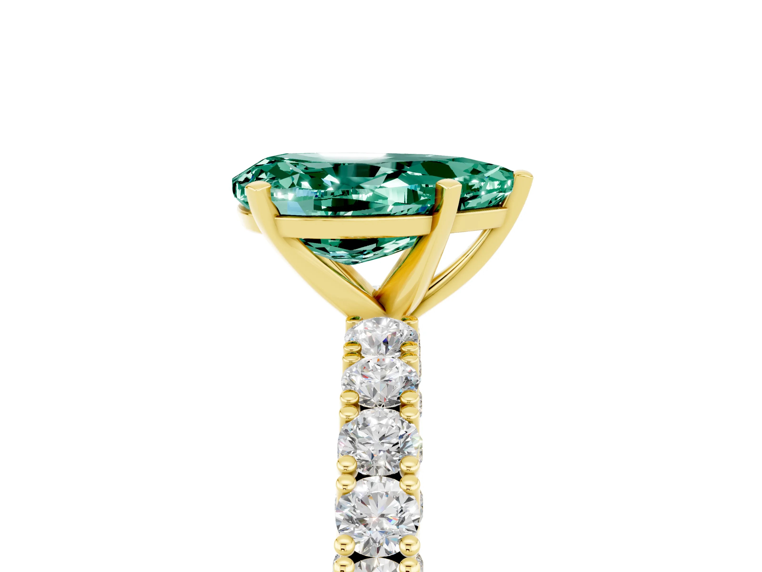 Yellow gold Pear Cut Diamond Pavé Band Solitaire Ring with Prong Setting_5