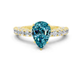 Yellow gold Pear Cut Diamond Pavé Band Solitaire Ring with Prong Setting