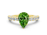 Yellow gold Pear Cut Diamond Pavé Band Solitaire Ring with Prong Setting