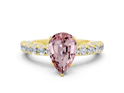 Yellow gold Pear Cut Diamond Pavé Band Solitaire Ring with Prong Setting