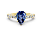 Yellow gold Pear Cut Diamond Pavé Band Solitaire Ring with Prong Setting