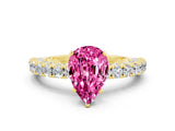 Yellow gold Pear Cut Diamond Pavé Band Solitaire Ring with Prong Setting