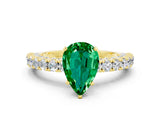 Yellow gold Pear Cut Diamond Pavé Band Solitaire Ring with Prong Setting