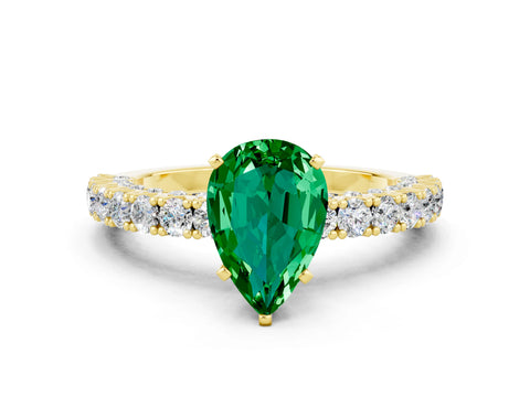 Yellow gold Pear Cut Diamond Pavé Band Solitaire Ring with Prong Setting
