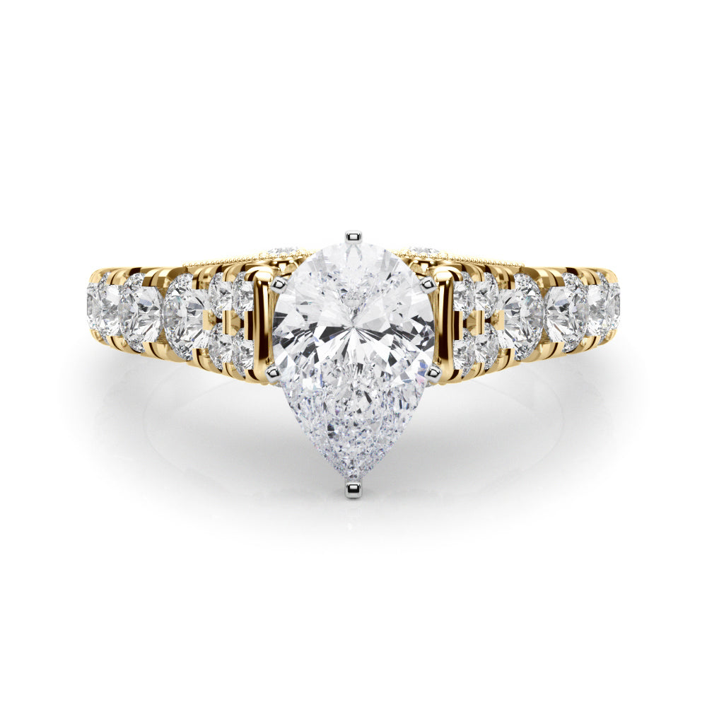 Yellow gold Pear Cut Diamond Pavé Band Solitaire with Four-Prong Setting 1