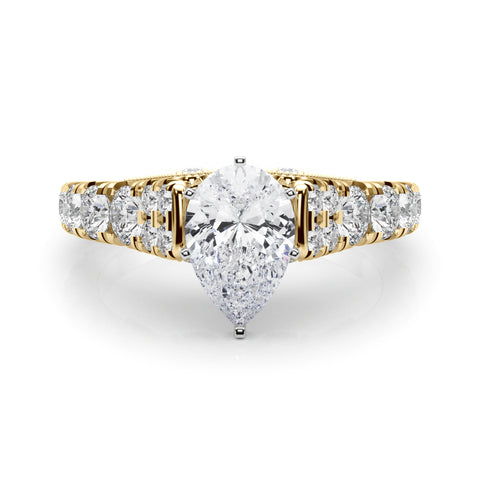 Yellow gold Pear Cut Diamond Pavé Band Solitaire with Four-Prong Setting 1