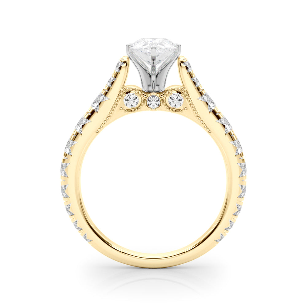 Yellow gold Pear Cut Diamond Pavé Band Solitaire with Four-Prong Setting 2