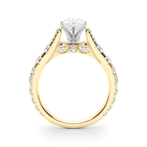 Yellow gold Pear Cut Diamond Pavé Band Solitaire with Four-Prong Setting 2