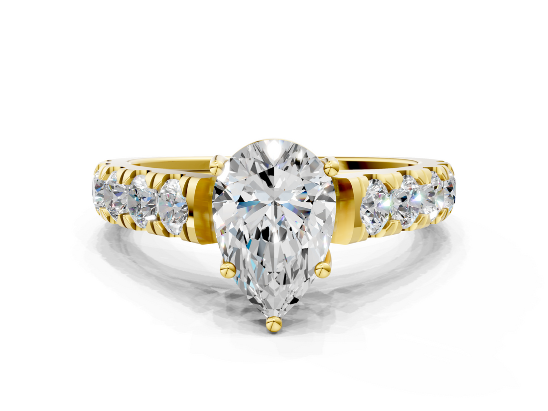 Yellow gold Pear Cut Diamond Pavé Band Solitaire with Four-Prong Setting_25