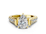 Yellow gold Pear Cut Diamond Pavé Band Solitaire with Four-Prong Setting_26