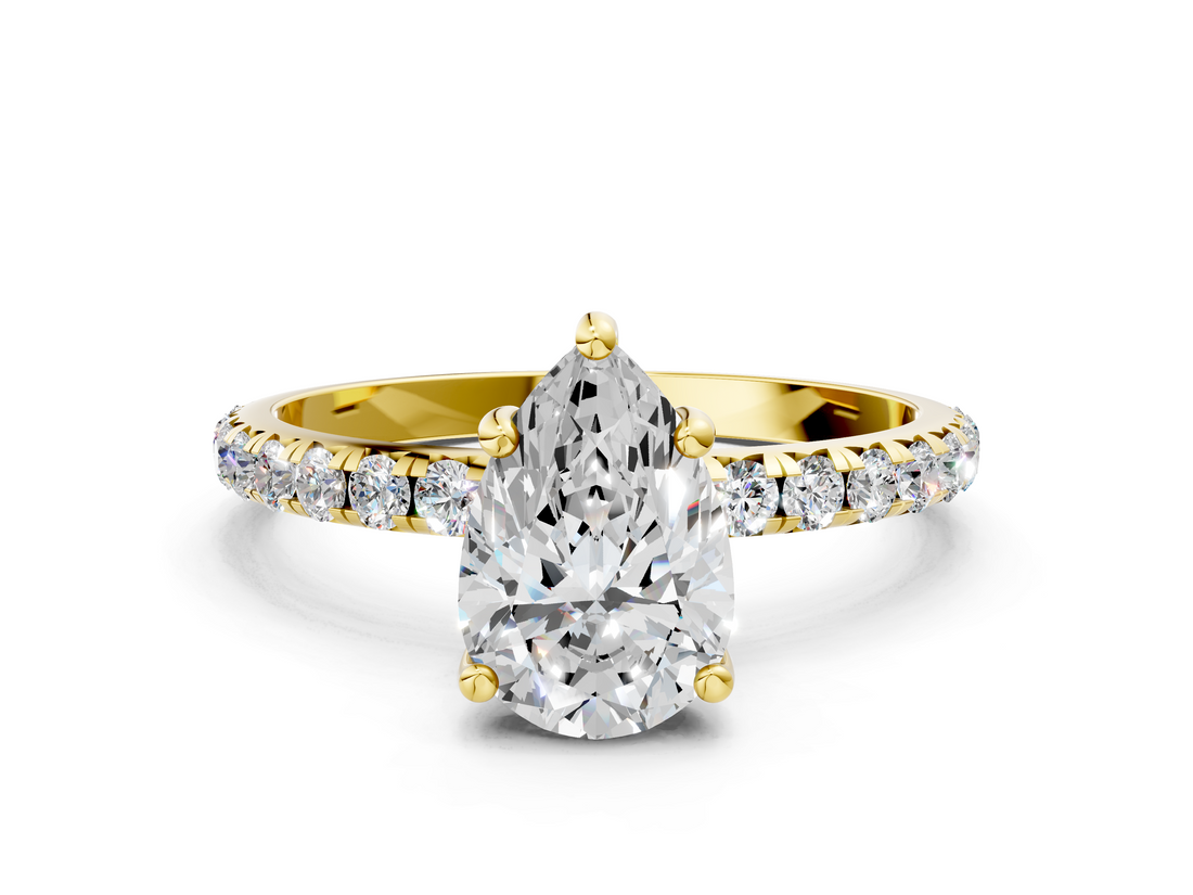 Yellow gold Pear Cut Diamond Pavé Band Solitaire with Four-Prong Setting_4