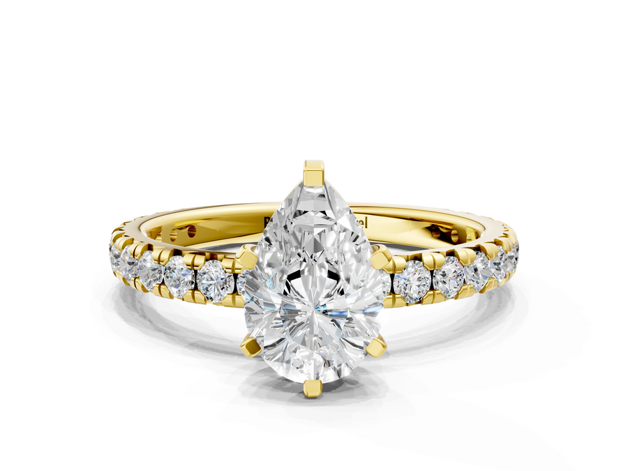 Yellow gold Pear Cut Diamond Pavé Band with Four-Prong Setting