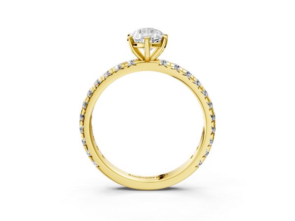 Yellow gold Pear Cut Diamond Pavé Band with Four-Prong Setting