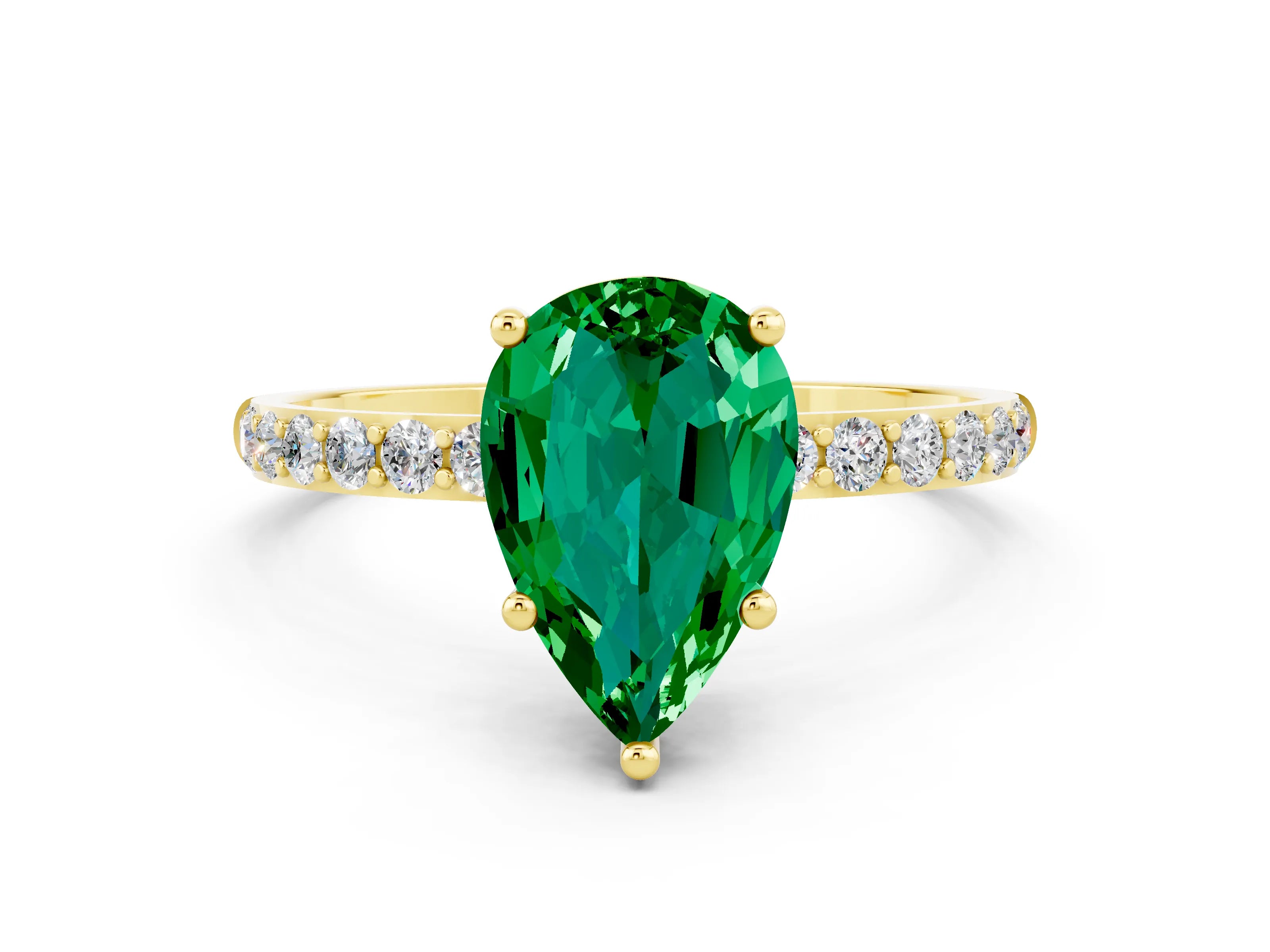 Yellow gold Pear Cut Diamond Pavé Band with Six-Prong Setting
