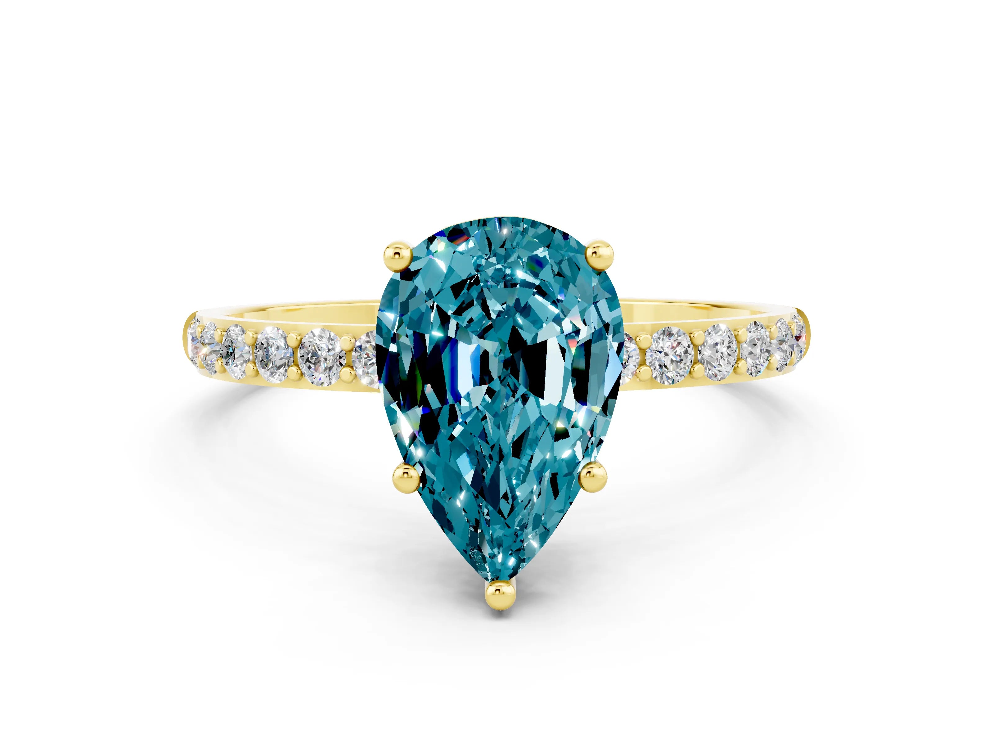 Yellow gold Pear Cut Diamond Pavé Band with Six-Prong Setting
