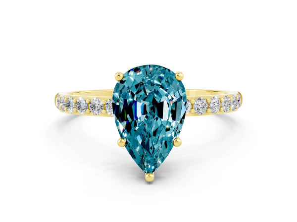 Yellow gold Pear Cut Diamond Pavé Band with Six-Prong Setting