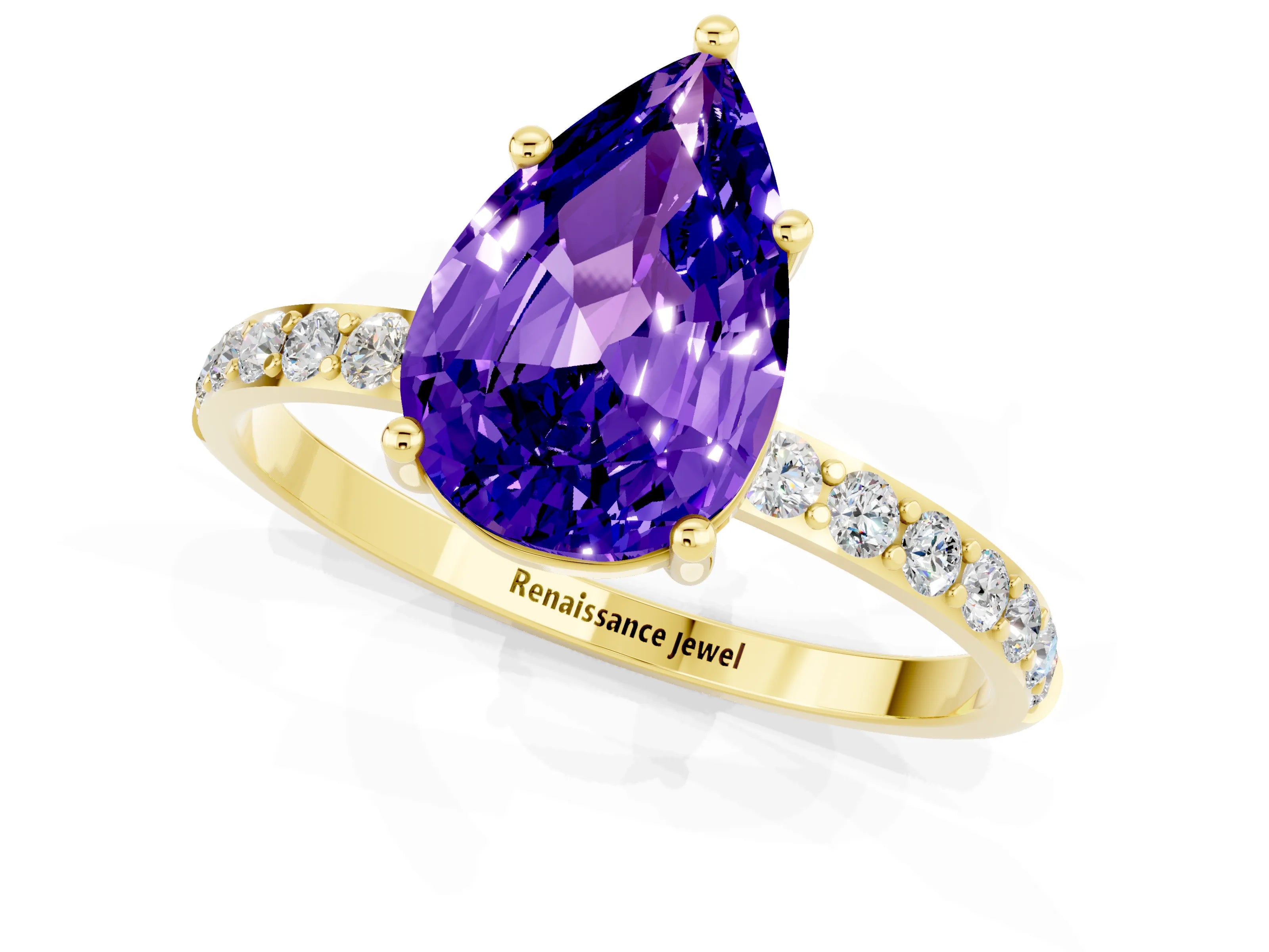 Yellow gold Pear Cut Diamond Pavé Band with Six-Prong Setting_1