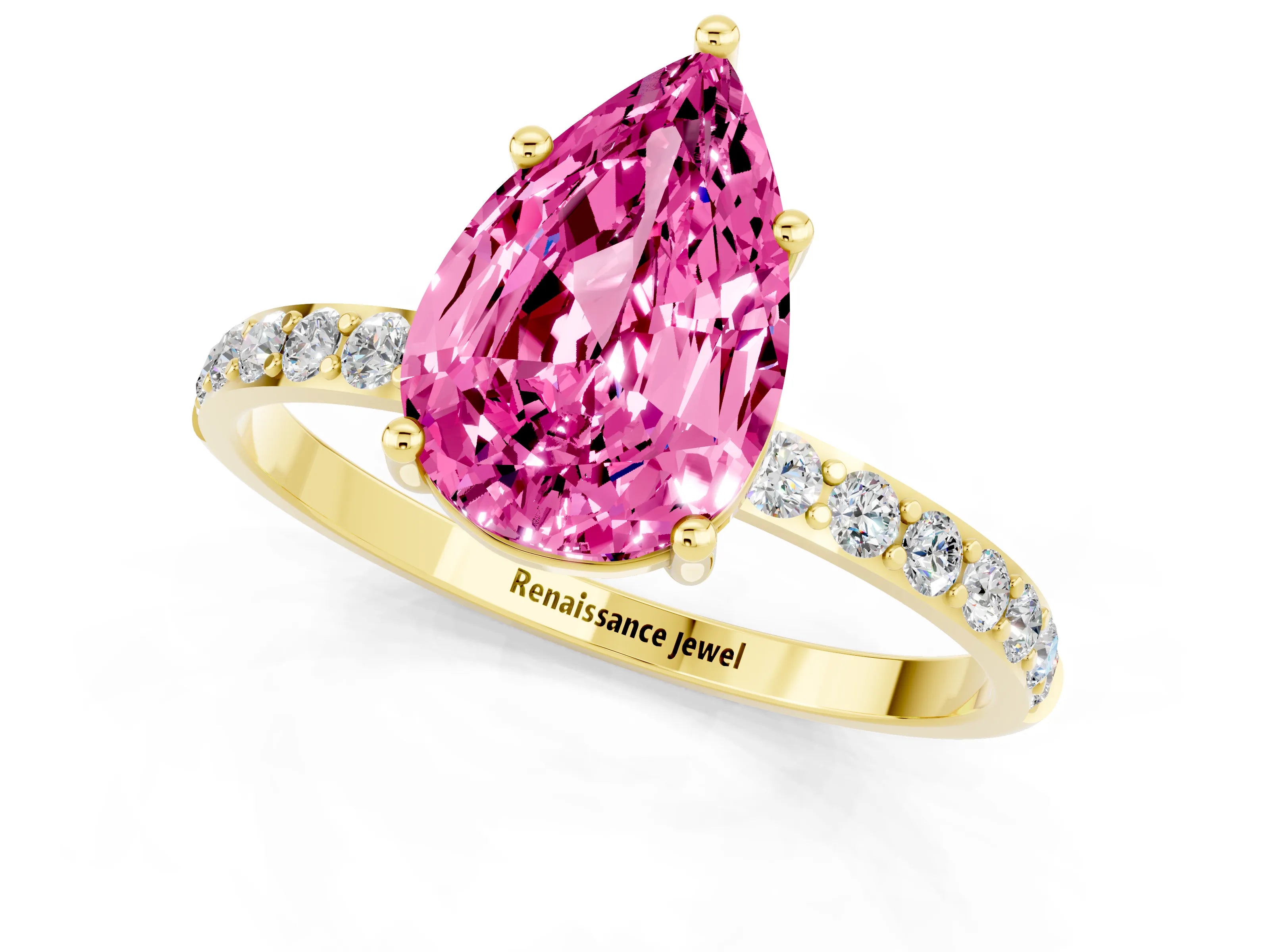 Yellow gold Pear Cut Diamond Pavé Band with Six-Prong Setting_1