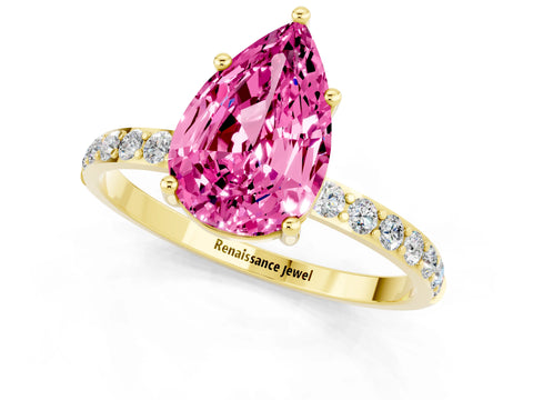 Yellow gold Pear Cut Diamond Pavé Band with Six-Prong Setting_1
