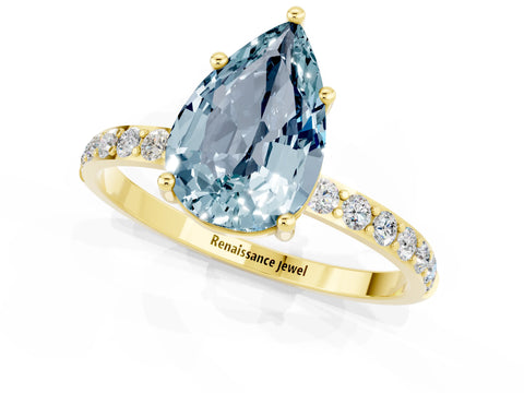 Yellow gold Pear Cut Diamond Pavé Band with Six-Prong Setting_1