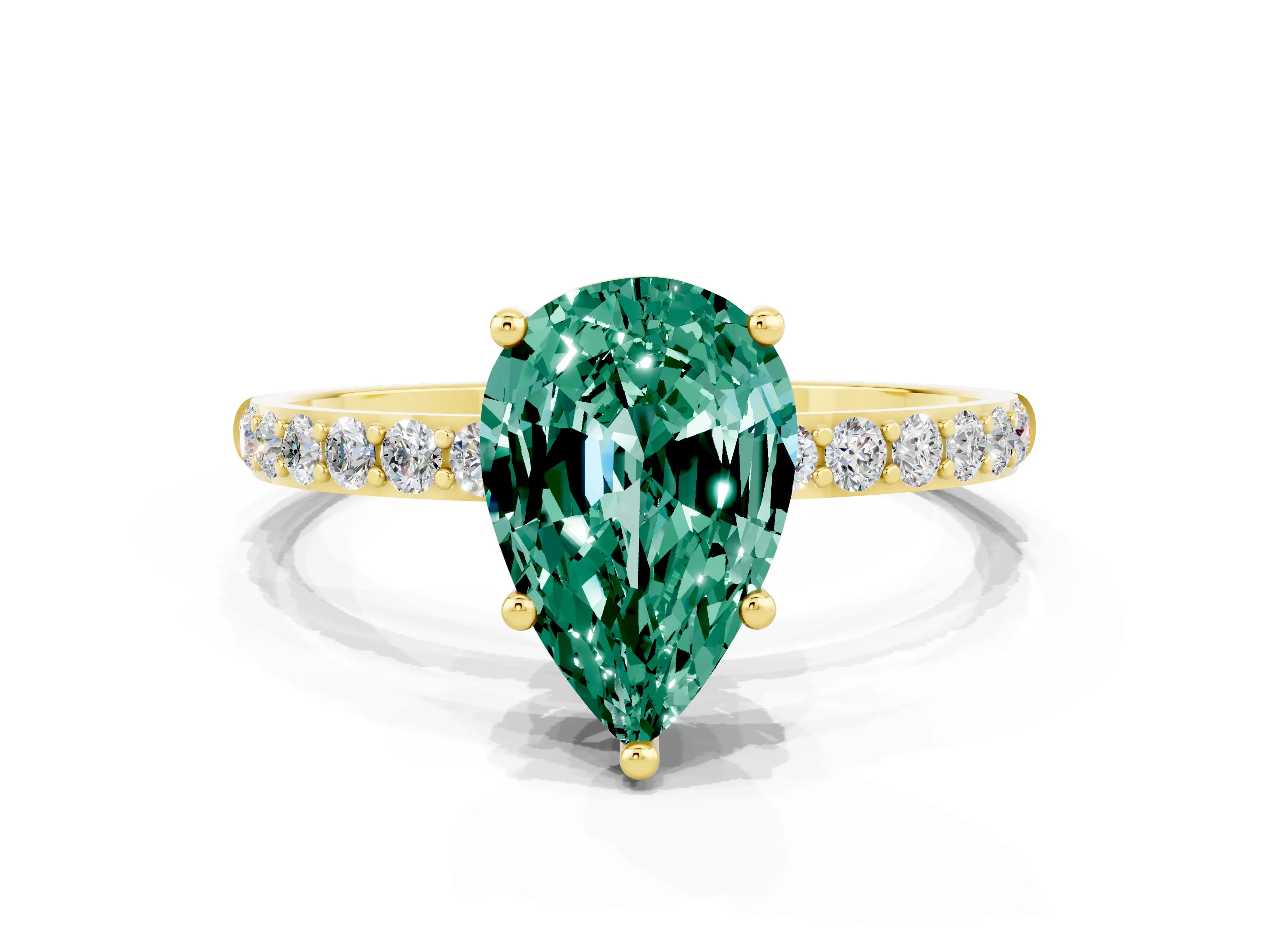 Yellow gold Pear Cut Diamond Pavé Band with Six-Prong Setting
