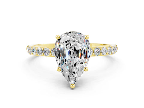 Yellow gold Pear Cut Diamond Pavé Band with Six-Prong Setting