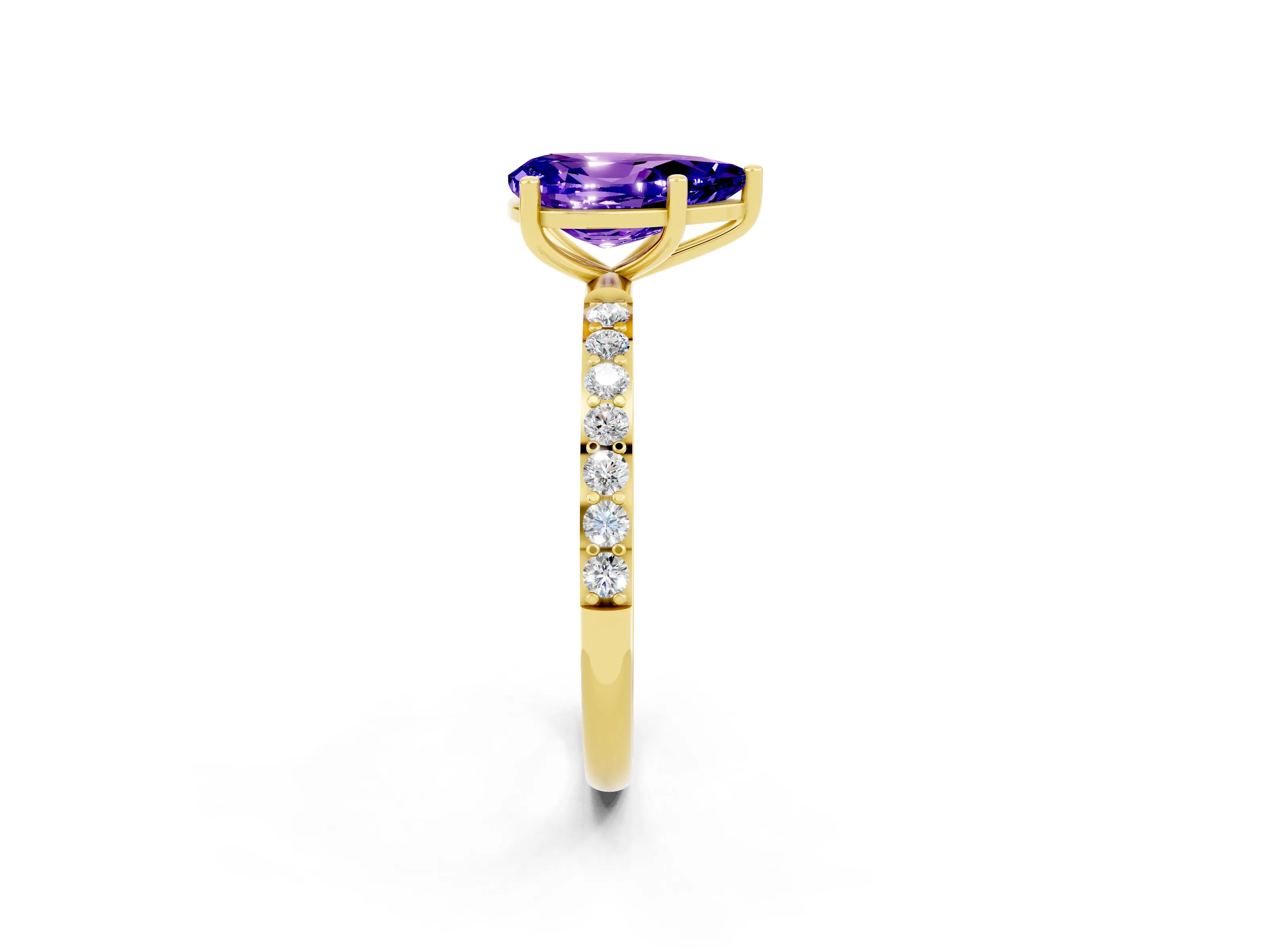 Yellow gold Pear Cut Diamond Pavé Band with Six-Prong Setting_2