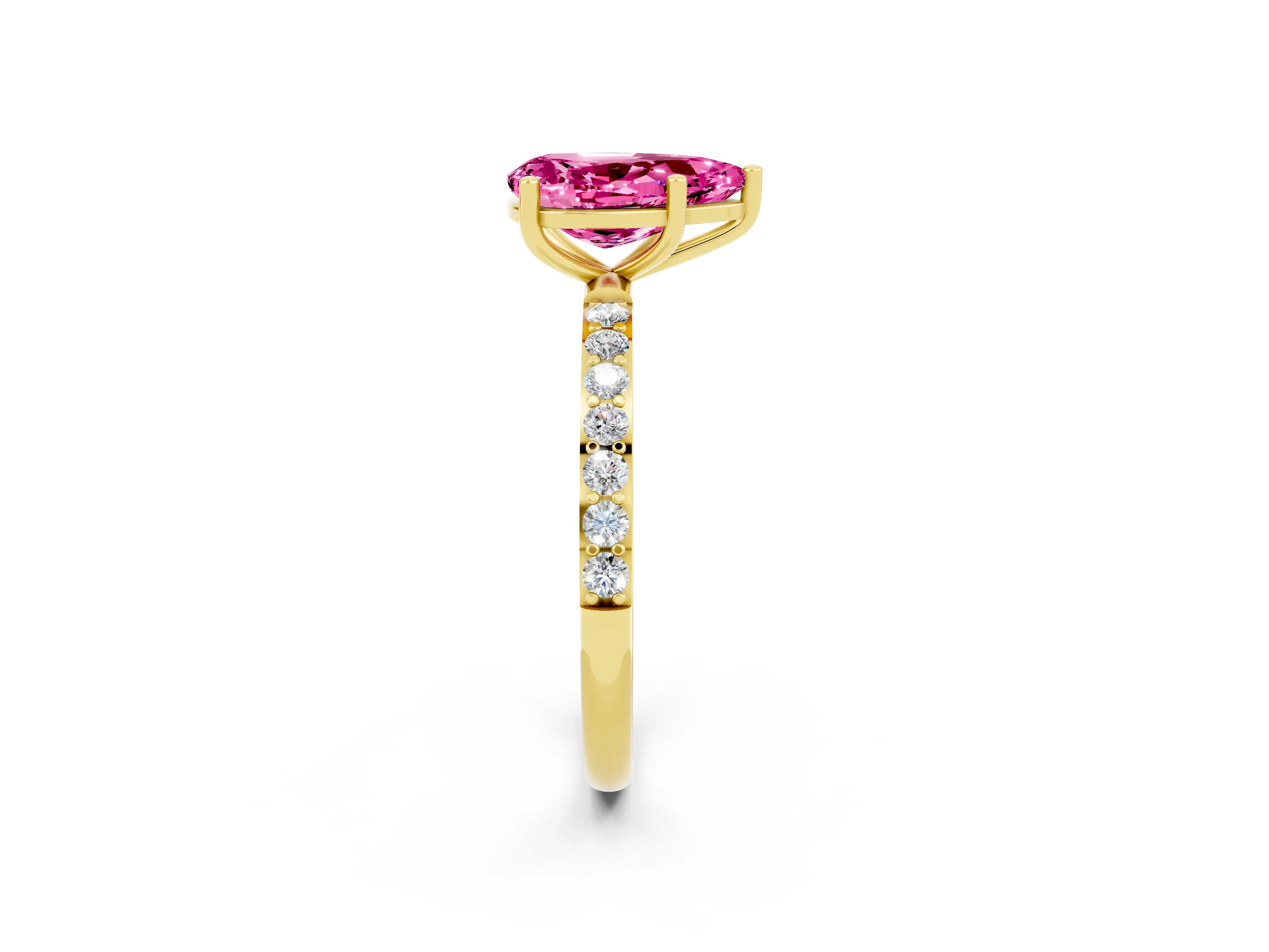 Yellow gold Pear Cut Diamond Pavé Band with Six-Prong Setting_2