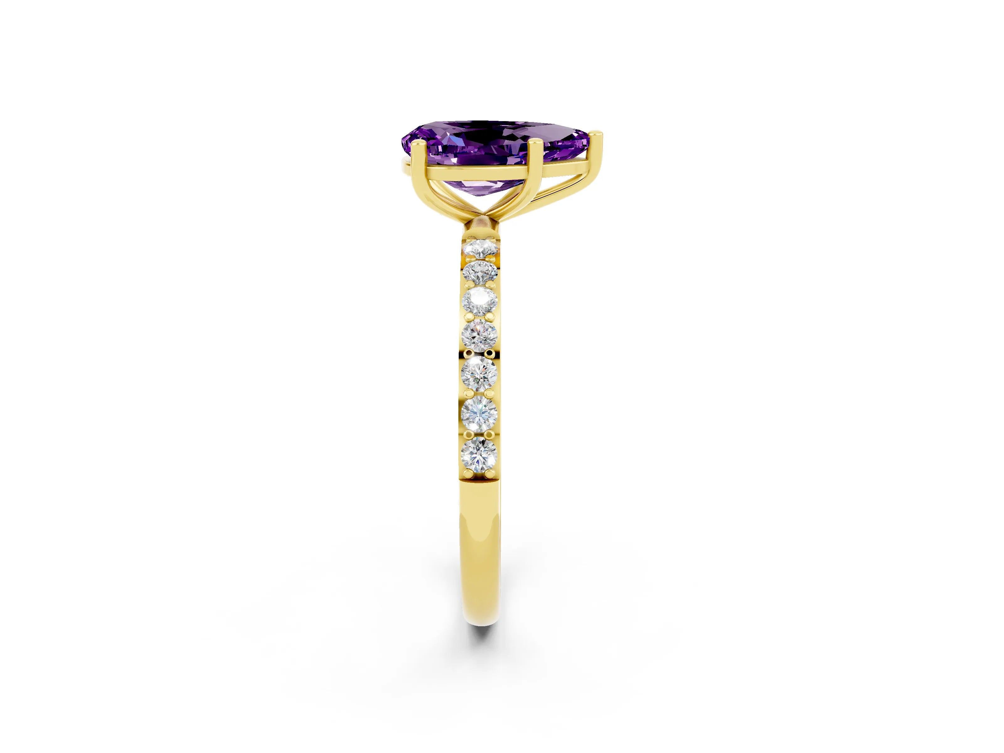 Yellow gold Pear Cut Diamond Pavé Band with Six-Prong Setting_2