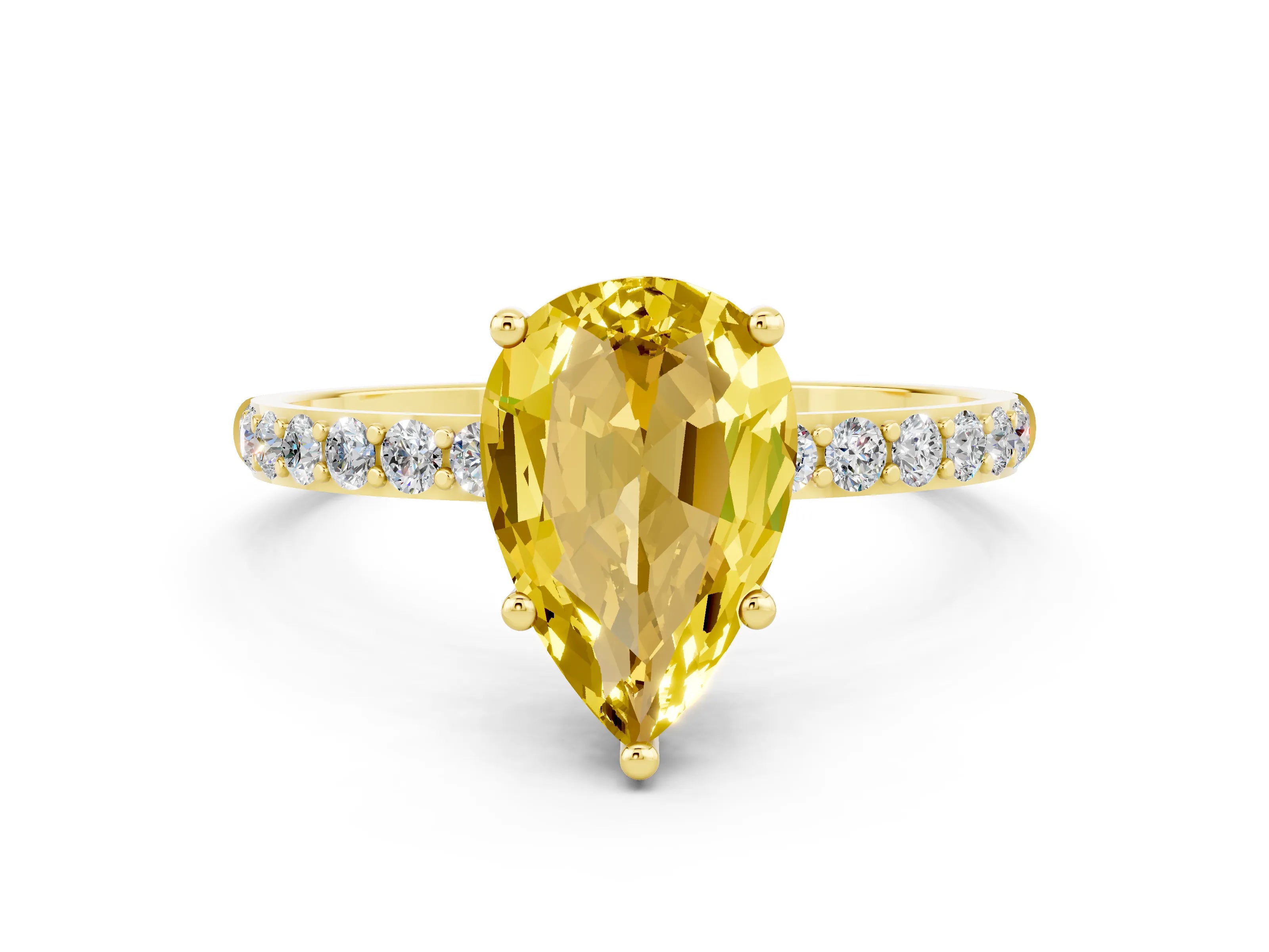 Yellow gold Pear Cut Diamond Pavé Band with Six-Prong Setting