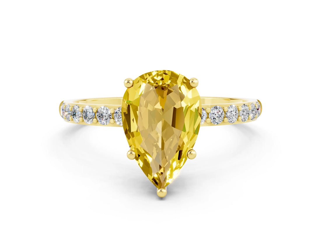 Yellow gold Pear Cut Diamond Pavé Band with Six-Prong Setting