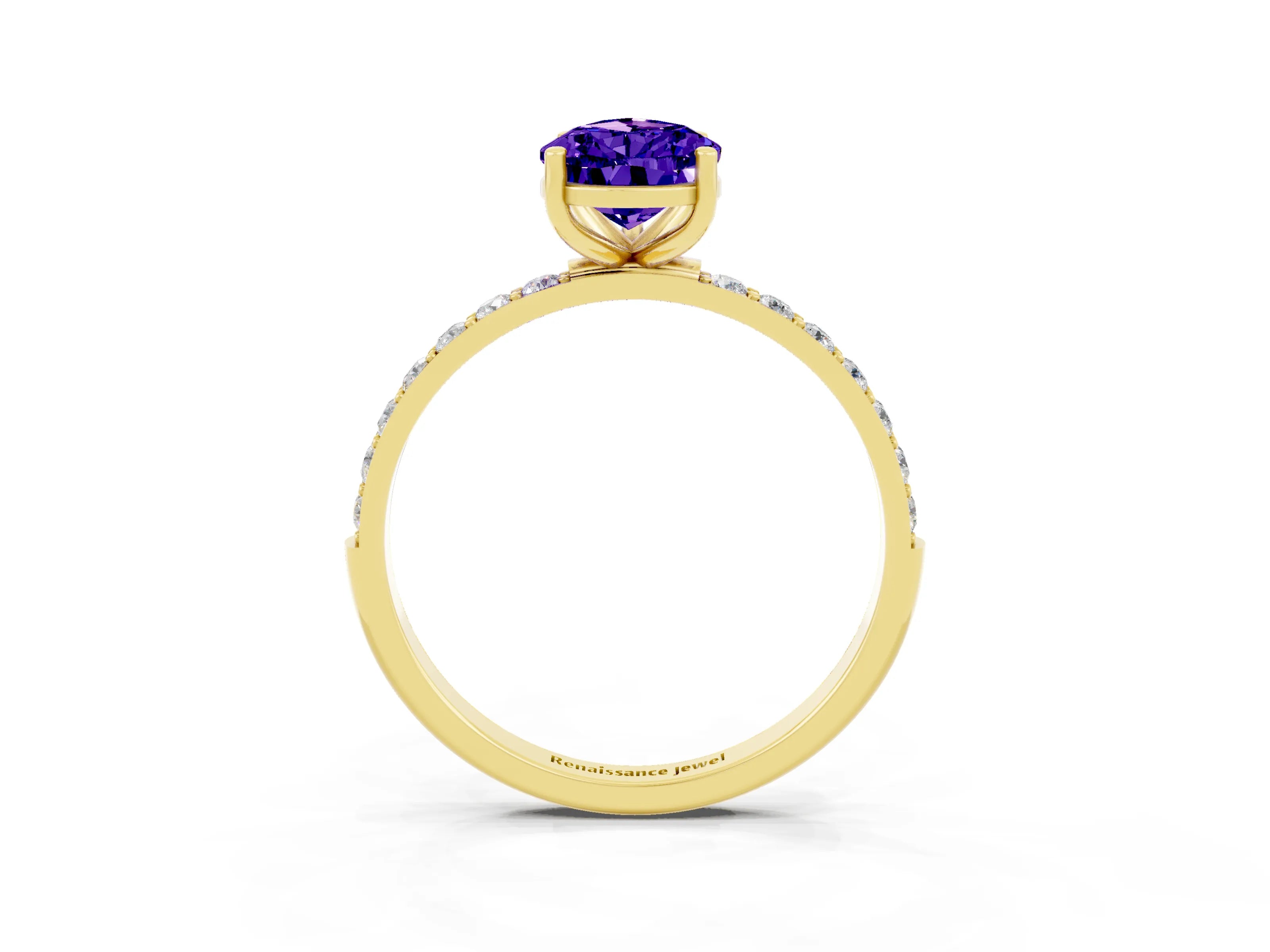 Yellow gold Pear Cut Diamond Pavé Band with Six-Prong Setting_3