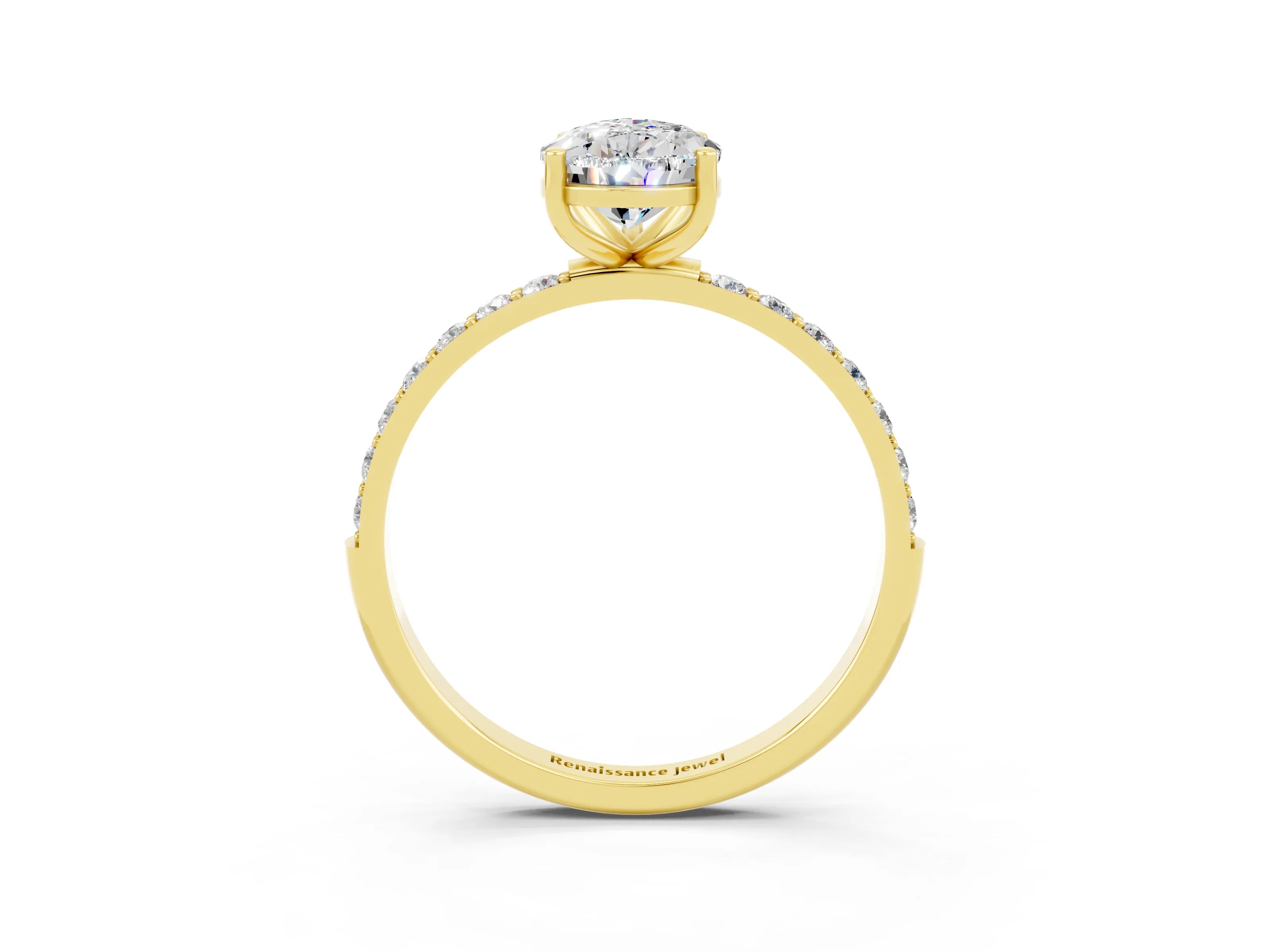 Yellow gold Pear Cut Diamond Pavé Band with Six-Prong Setting_3