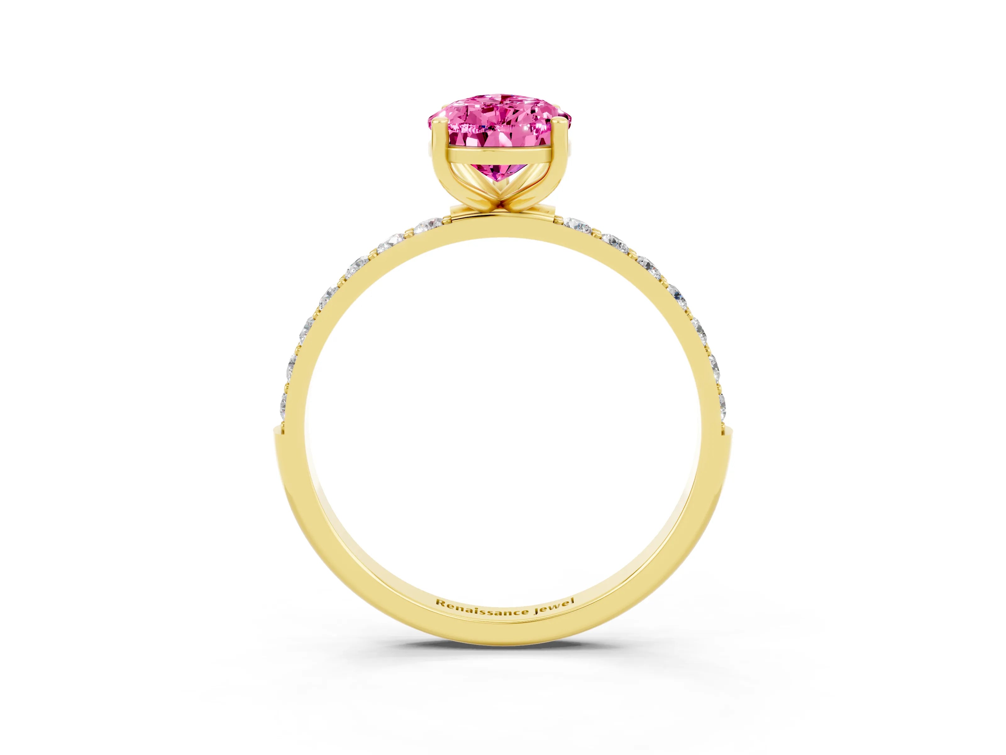 Yellow gold Pear Cut Diamond Pavé Band with Six-Prong Setting_3