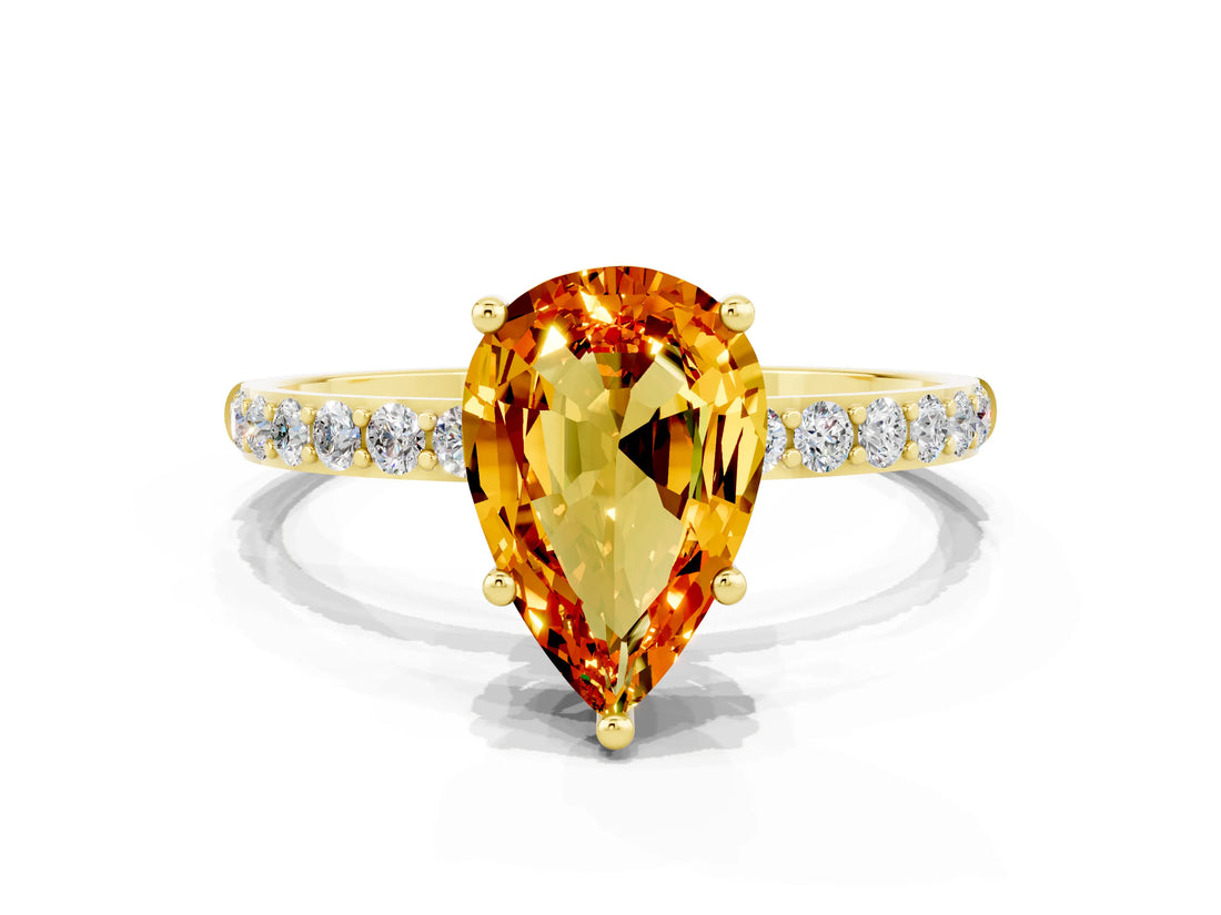Yellow gold Pear Cut Diamond Pavé Band with Six-Prong Setting