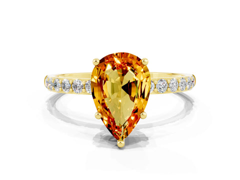 Yellow gold Pear Cut Diamond Pavé Band with Six-Prong Setting