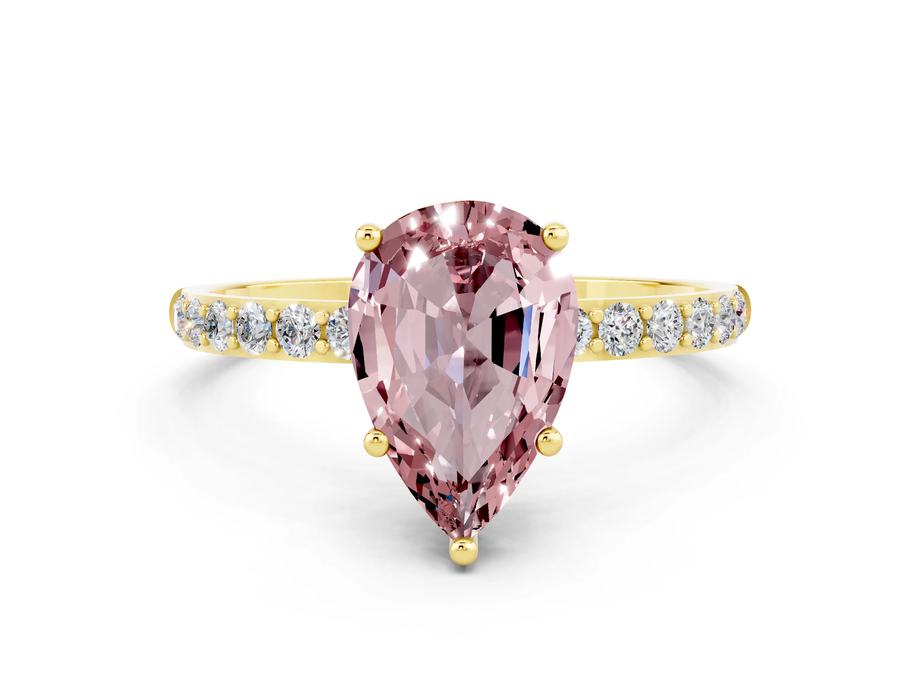 Yellow gold Pear Cut Diamond Pavé Band with Six-Prong Setting