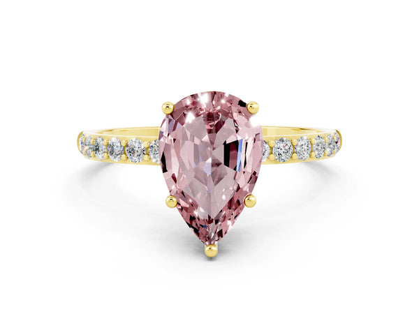 Yellow gold Pear Cut Diamond Pavé Band with Six-Prong Setting