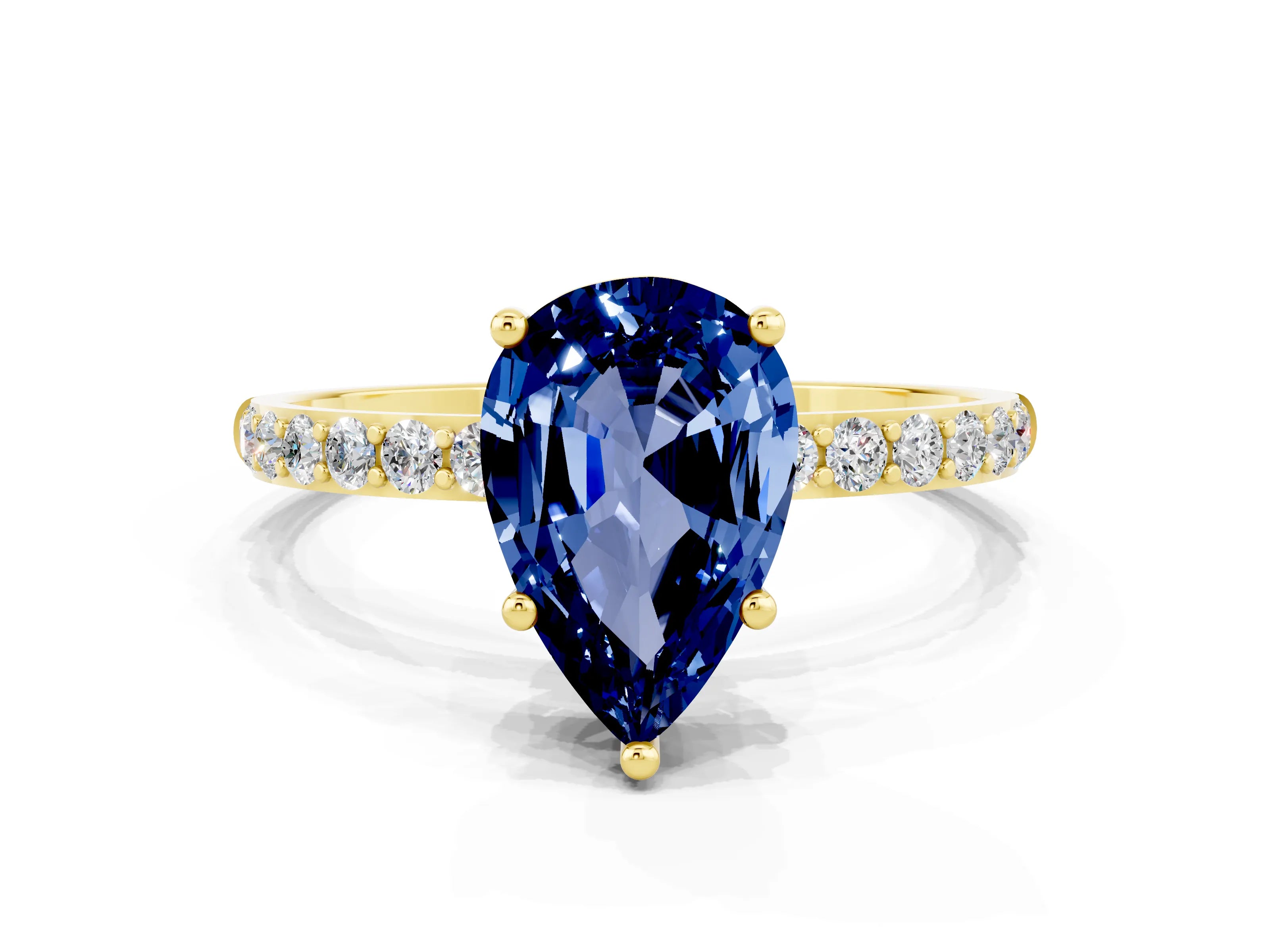 Yellow gold Pear Cut Diamond Pavé Band with Six-Prong Setting