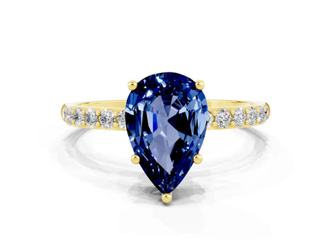 Yellow gold Pear Cut Diamond Pavé Band with Six-Prong Setting