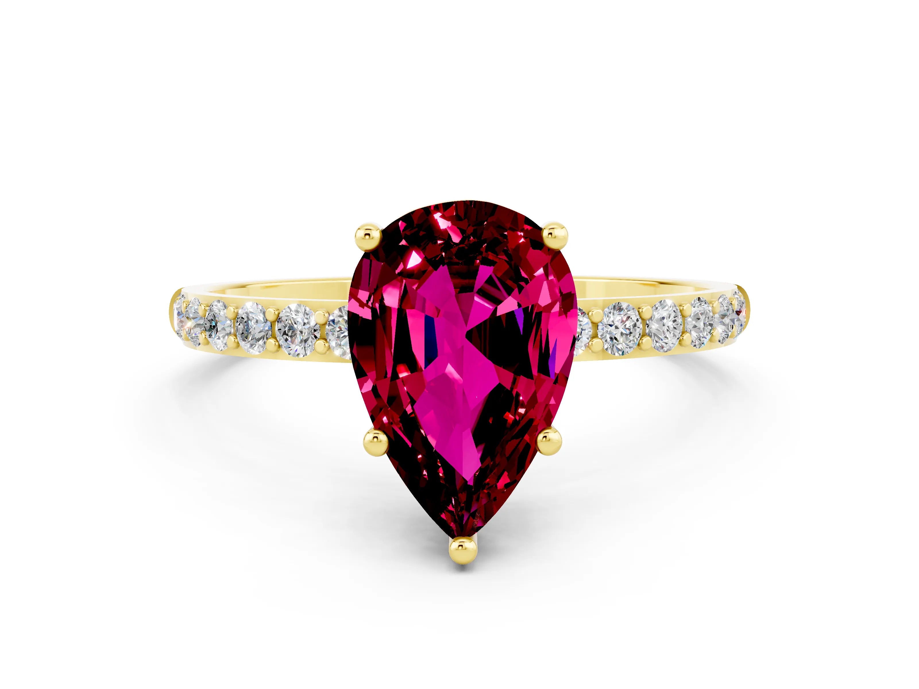 Yellow gold Pear Cut Diamond Pavé Band with Six-Prong Setting