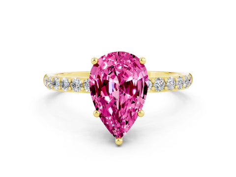 Yellow gold Pear Cut Diamond Pavé Band with Six-Prong Setting