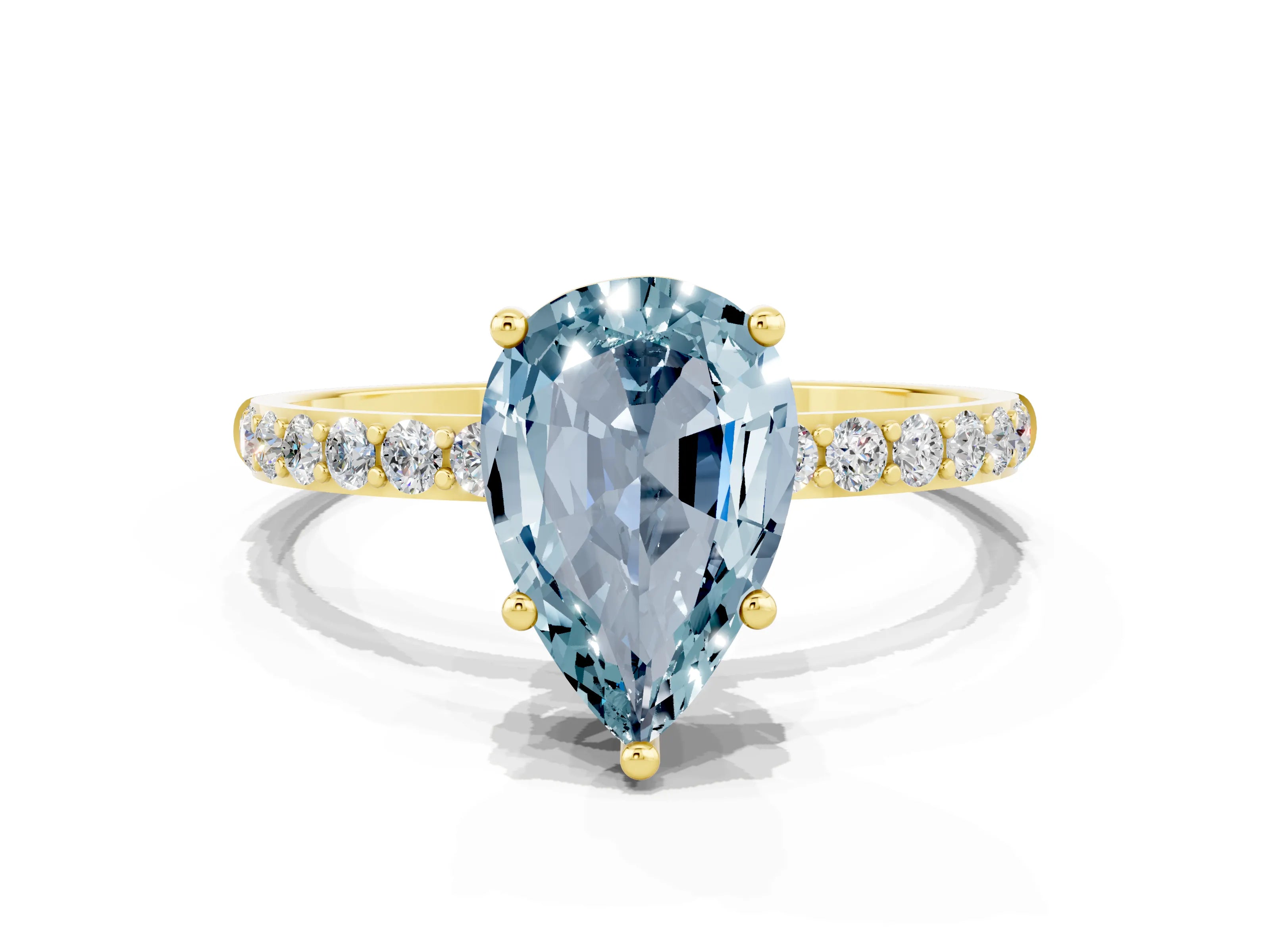 Yellow gold Pear Cut Diamond Pavé Band with Six-Prong Setting
