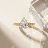 Yellow gold Pear Cut Diamond Pavé Engagement Ring with Round  Accents and Prong Setting_135