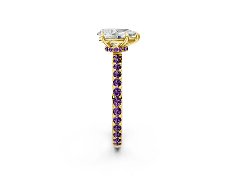 Yellow gold Pear Cut Diamond Pavé Engagement Ring with Round with Amethyst side stone Accents and Prong Setting_2