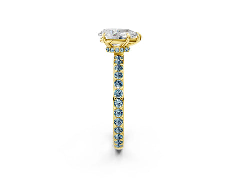 Yellow gold Pear Cut Diamond Pavé Engagement Ring with Round with Aquamarine side stone Accents and Prong Setting_2
