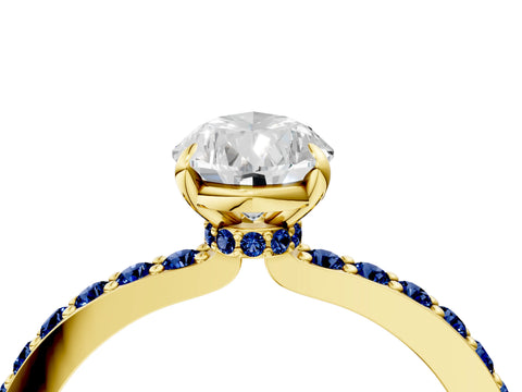 Yellow gold Pear Cut Diamond Pavé Engagement Ring with Round with Blue Sapphire side stone Accents and Prong Setting_4