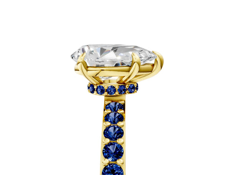 Yellow gold Pear Cut Diamond Pavé Engagement Ring with Round with Blue Sapphire side stone Accents and Prong Setting_5