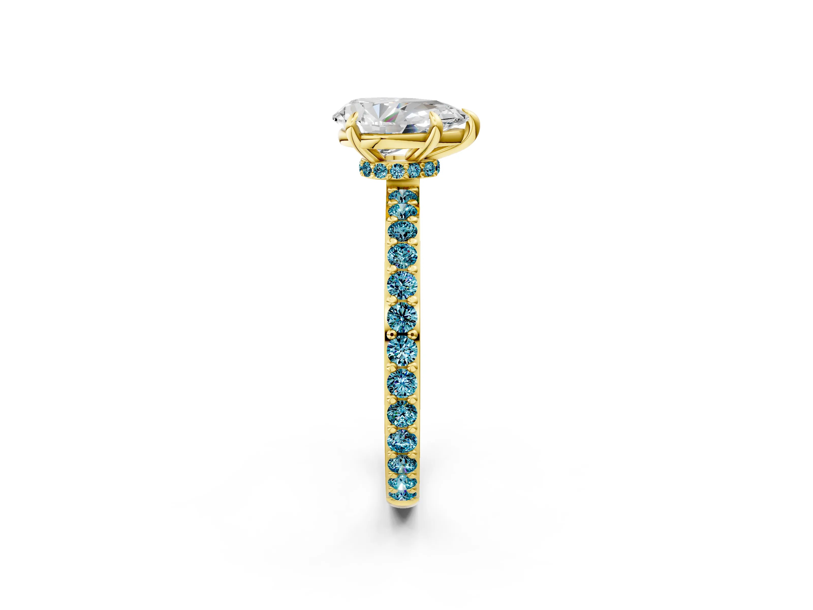 Yellow gold Pear Cut Diamond Pavé Engagement Ring with Round with Blue Topaz side stone Accents and Prong Setting_2